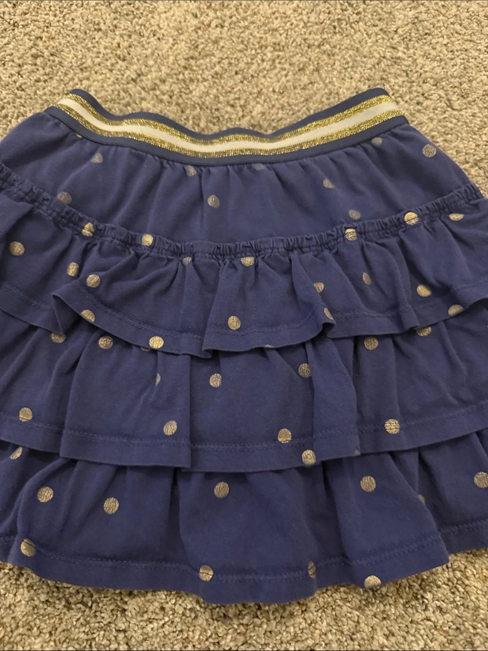 Boden Girls Navy Ruffle Layered skort with Gold Polka Dots size 6-7Y